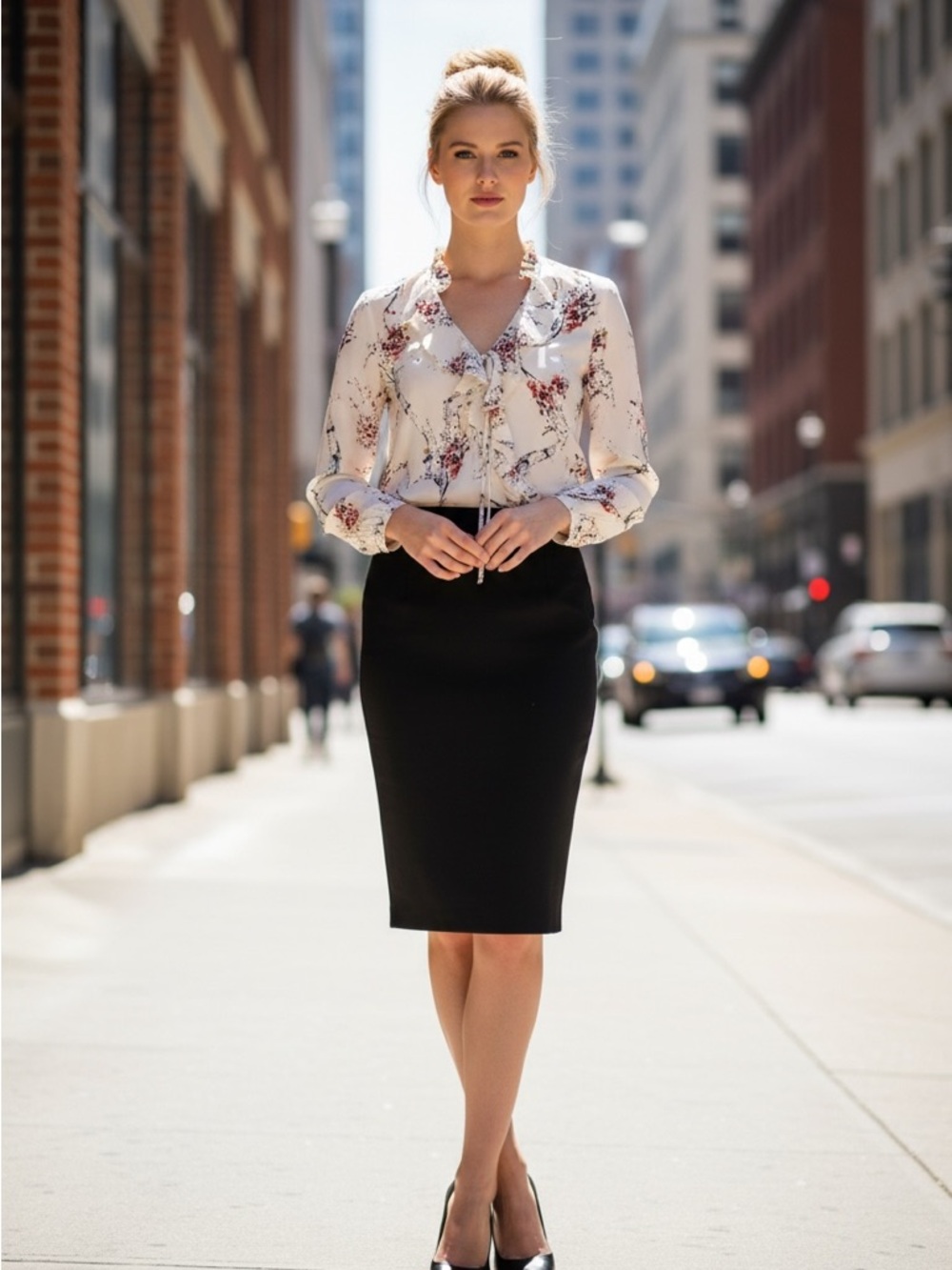 White House Black Market Floral Ruffle-Front Blouse